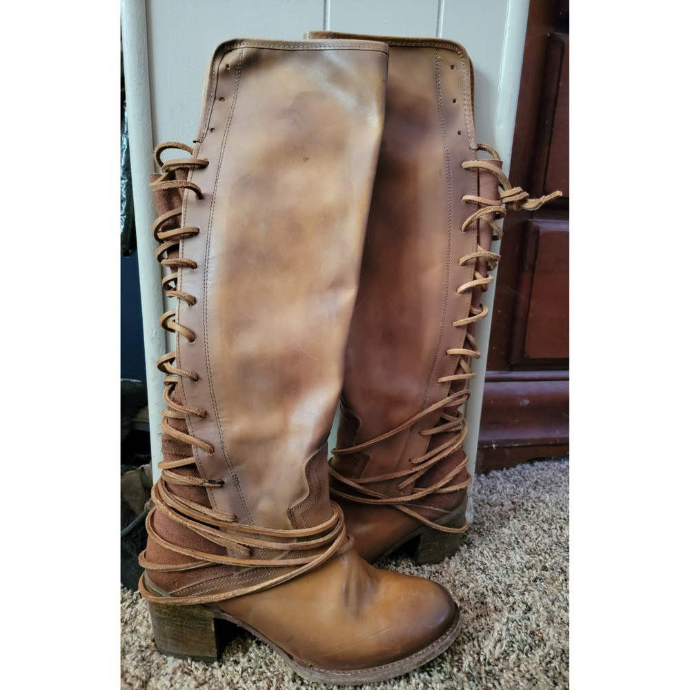 Freebird by Steven Leather and Suede Coal Knee High Boots - Tan - Size 10